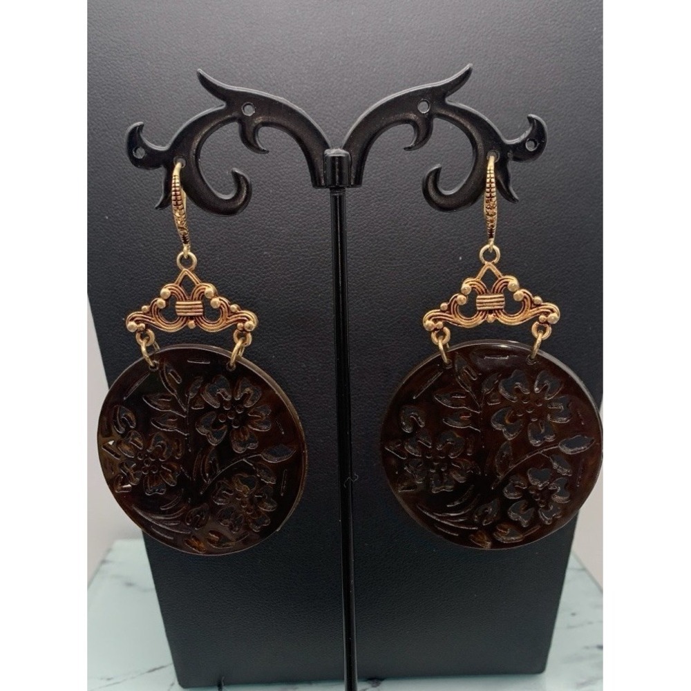 AVON 2007 "Filigree Faux Tortoise Earrings" Rhinestones accents